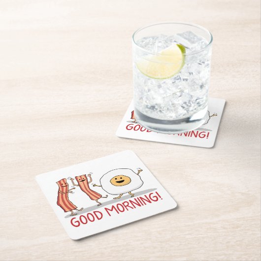 Cute and Funny Bacon and Egg Good Morning Kartonnen Onderzetters (Insitu)