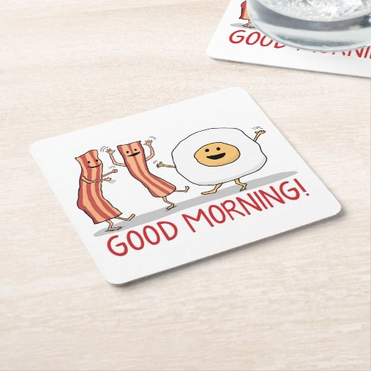 Cute and Funny Bacon and Egg Good Morning Kartonnen Onderzetters (Schuin)