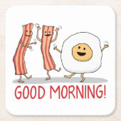 Cute and Funny Bacon and Egg Good Morning Kartonnen Onderzetters (Voorkant)