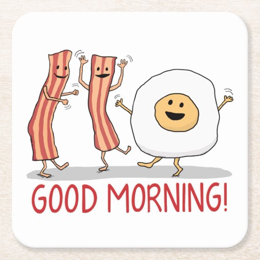 Cute and Funny Bacon and Egg Good Morning Kartonnen Onderzetters (Voorkant)