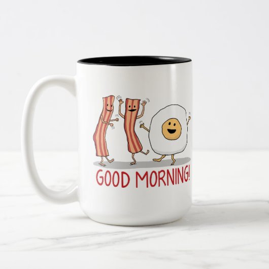 Cute and Funny Bacon and Egg Good Morning Tweekleurige Koffiemok (Links)