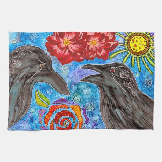 Cute and Funny Bickering Crows Kitchen Towel Theedoek (Horizontaal)