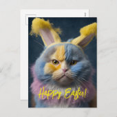 Cute and Funny Cat Easter Briefkaart in Geel (Voorkant / Achterkant)