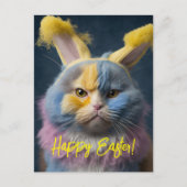 Cute and Funny Cat Easter Briefkaart in Geel (Voorkant)