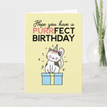 Cute and Funny Cat Lover Pun Purrfect Birthday