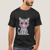 Cute and Funny Cat Pink Sunglasses And Blowing Bub T-shirt (Voorkant)