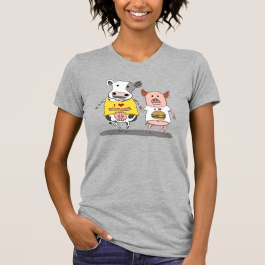 Cute and Funny Cow and Pig Friends T-shirt (Voorkant)