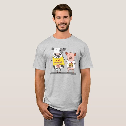 Cute and Funny Cow and Pig Friends T-shirt (Voorkant volledig)