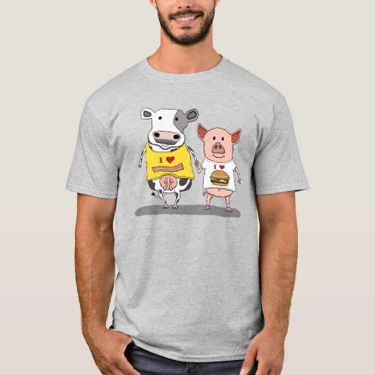Cute and Funny Cow and Pig Friends T-shirt (Voorkant)