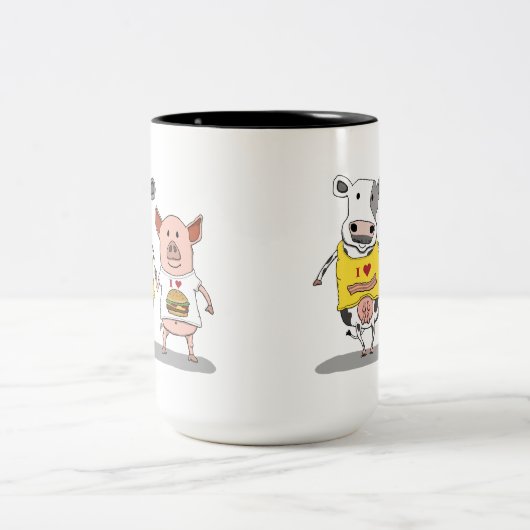 Cute and Funny Cow and Pig Friends Tweekleurige Koffiemok (Center)