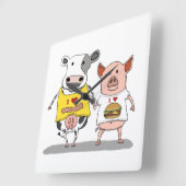 Cute and Funny Cow and Pig Friends Vierkante Klok (Hoek)