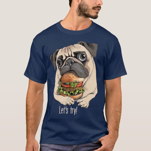 Cute and Funny Dog Cute Pug met hamburger T-shirt (Voorkant)