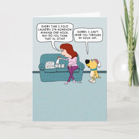 Cute and Funny Dog with Sock Pet Birthday Kaart (Voorkant)