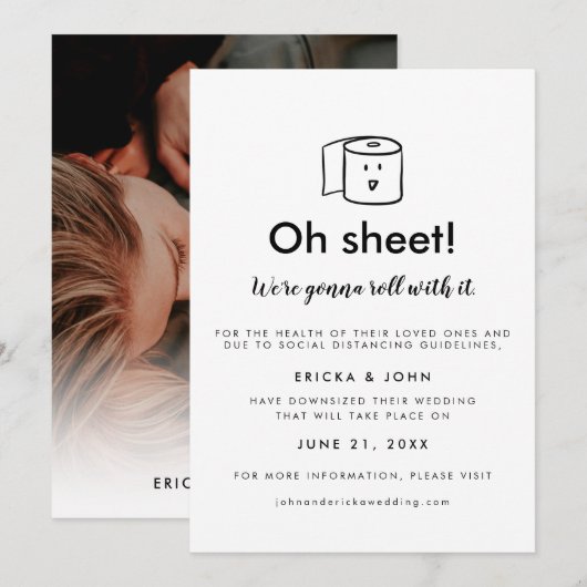 Cute and Funny Downsized Wedding Photo Aankondiging (Voorkant / Achterkant)