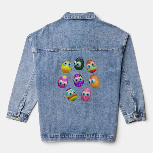 Cute and Funny Easter Eggs Cartoon Denim Jacket (Achterkant)
