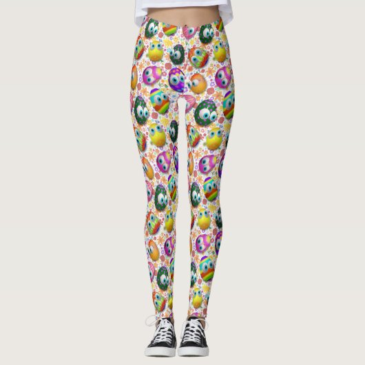 Cute and Funny Easter Eggs Cartoon Leggings (Voorkant)