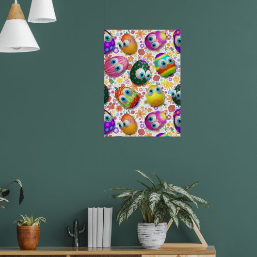 Cute and Funny Easter Eggs Cartoon Poster (Woonkamer 1)