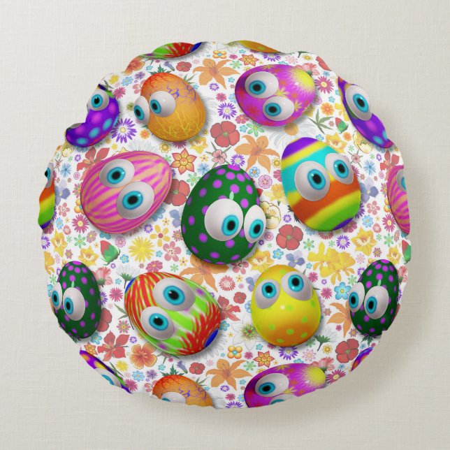 Cute and Funny Easter Eggs Cartoon Rond Kussen (Voorkant)