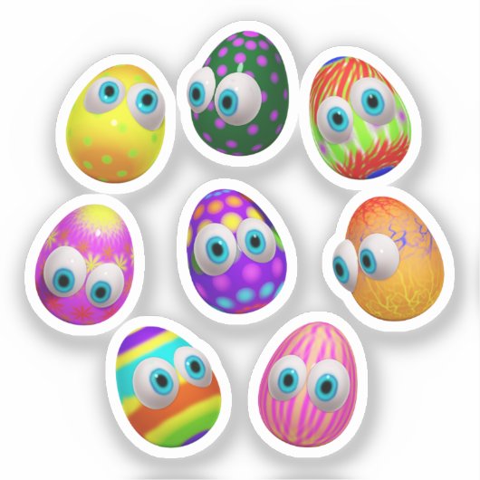 Cute and Funny Easter Eggs Cartoon Sticker (Voorkant)