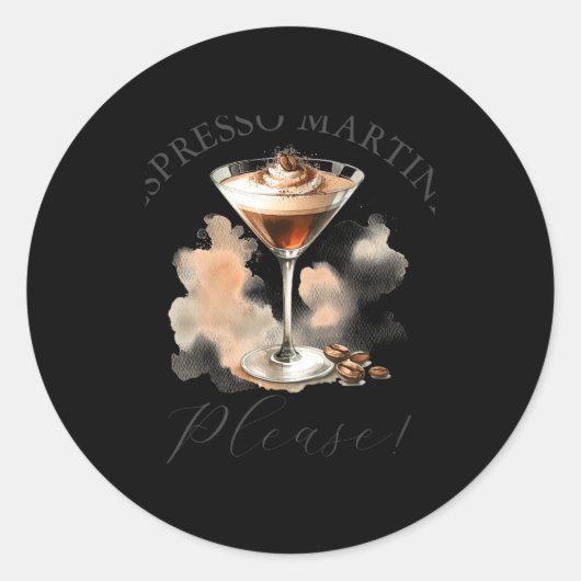 Cute And Funny Espresso Martini Ronde Sticker (Voorkant)