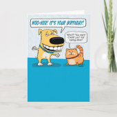 Cute and Funny Excited Dog and Grumpy Cat Birthday Kaart (Voorkant)