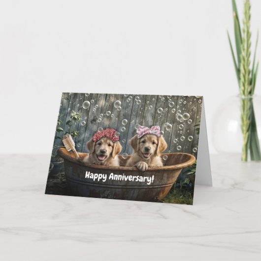 Cute and Funny Happy Anniversary with Two Dogs  Kaart (Voorkant)