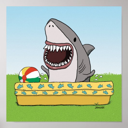 Cute and Funny Happy Shark in Pool Poster (Voorkant)