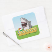 Cute and Funny Happy Shark in Pool Vierkante Sticker (Envelop)