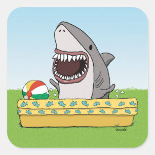 Cute and Funny Happy Shark in Pool Vierkante Sticker