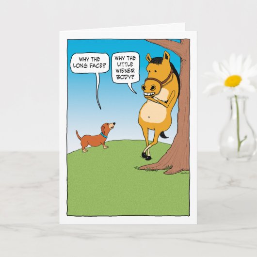 Cute and Funny Horse and Dachshund Birthday Kaart (Kleine Plant)
