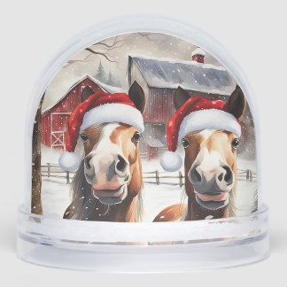 Cute and Funny Horses in Snow Christmas Sneeuwbol