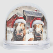 Cute and Funny Horses in Snow Christmas Sneeuwbol (Achterkant)