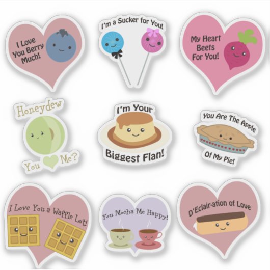 Cute and Funny Kawaii Love Food Puns Sticker (Voorkant)