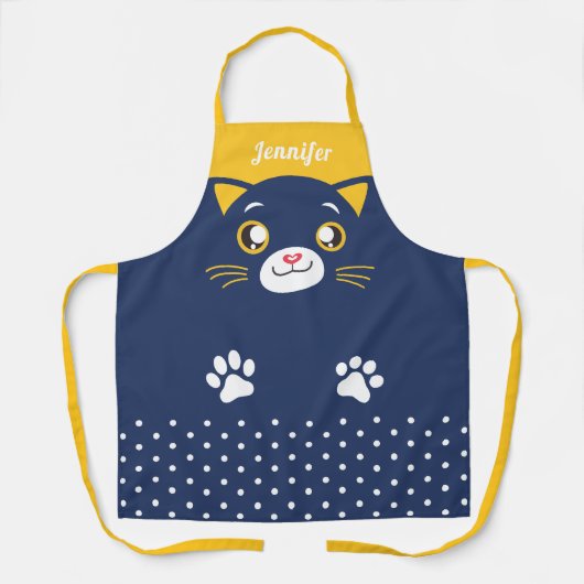 Cute and Funny Kitten Face Polka Dots Paw Schort (Voorkant)