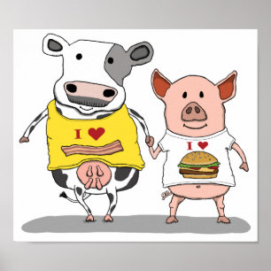 Cute and Funny Koe and Pig Friends Poster