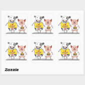 Cute and Funny Koe and Pig Friends Vierkante Sticker (Vel)