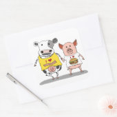 Cute and Funny Koe and Pig Friends Vierkante Sticker (Envelop)