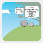 Cute and Funny Little Boulder Ready to Roll Vierkante Sticker (Voorkant)