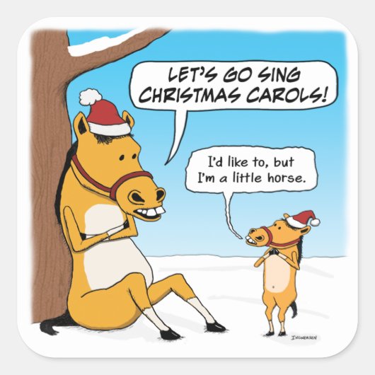 Cute and Funny Little Horse Kerstmis Vierkante Sticker (Voorkant)