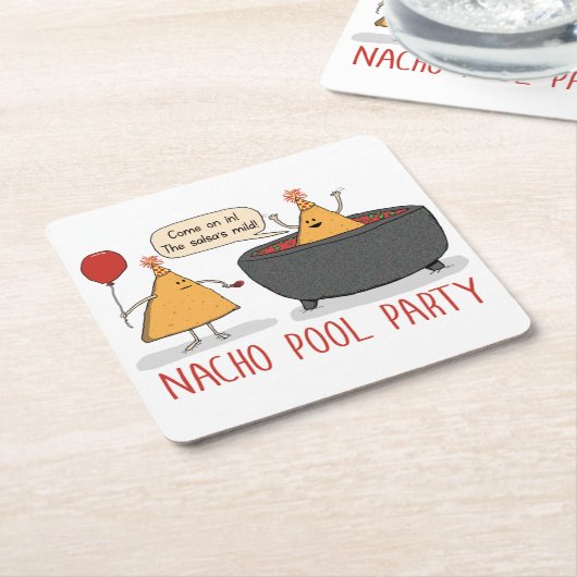 Cute and Funny Nacho Pool Party in Salsa Kartonnen Onderzetters (Schuin)
