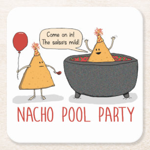 Cute and Funny Nacho Pool Party in Salsa Kartonnen Onderzetters