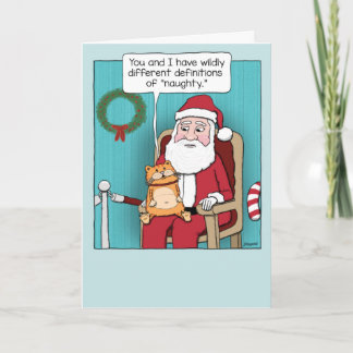 Cute and Funny Naughty Cat op Santa's Lap Kaart