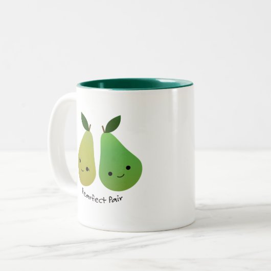 Cute and Funny Pearfect Pair Pears Tweekleurige Koffiemok (Voorkant links)