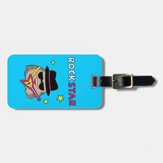 Cute and Funny Rock star met roze gitaar Bagagelabel (Voorkant horizontaal)