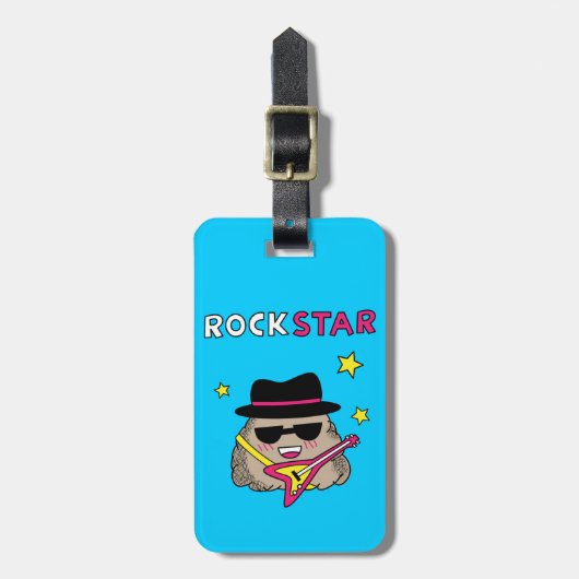 Cute and Funny Rock star met roze gitaar Bagagelabel (Voorkant verticaal)