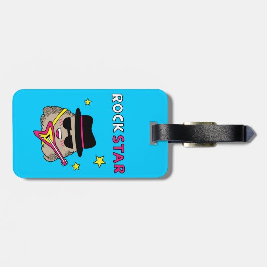 Cute and Funny Rock star met roze gitaar Bagagelabel (Achterkant horizontaal)