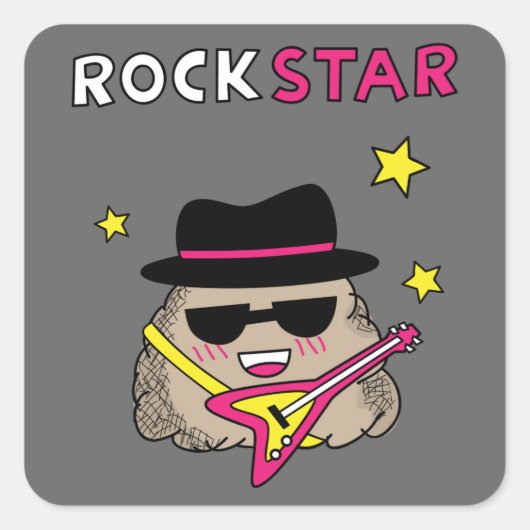 Cute and Funny Rock star met roze gitaar Vierkante Sticker (Voorkant)
