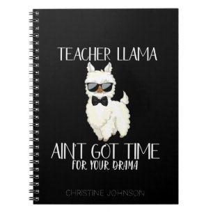 Cute and Funny Teacher Llama   Aangepaste naam Notitieboek