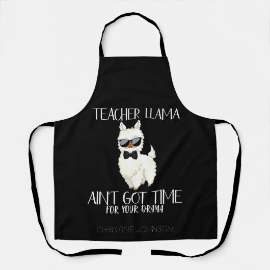 Cute and Funny Teacher Llama | Aangepaste naam Schort (Voorkant)