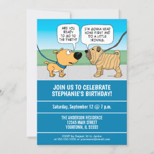 Cute and Funny Wrinkly Dog Birthday Party Kaart